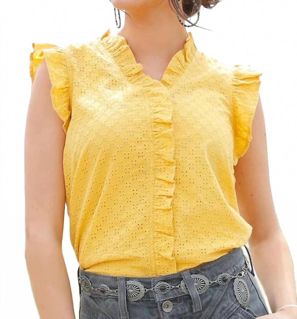 NEW CRUEL DENIM sunshine eyelet ruffle top in yellow